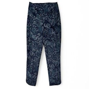 Joseph Ribkoff Jacquard Slim Pants Size 6 Blue Paisley Stretch Baroque Floral
